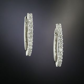 Estate Diamond Half Hoop Earrings - 2