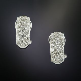 Estate Diamond Half Hoop Earrings - 3