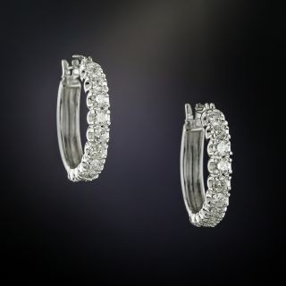 Estate Diamond Hoop Earrings - 2