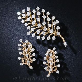 Estate Diamond Pin and Earring Suite
