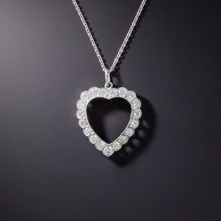 Estate Diamond Platinum Heart Pendant - 1