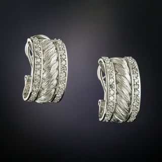 Estate Diamond Rope Motif Hoop Earrings - 2