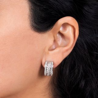 Estate Diamond Rope Motif Hoop Earrings
