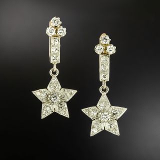 Estate Diamond Star Drop Earrings - 2