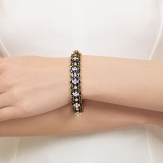 Estate Diamond With Blue and Green Enamel Bracelet