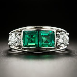 Estate Double Emerald and Diamond Ring - 1