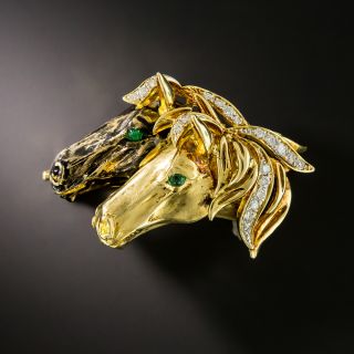 Estate Double Horse Head Brooch - 2