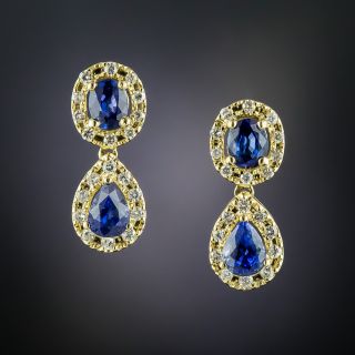 Estate Double Sapphire Diamond Drop Earrings - 1