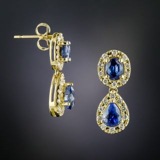 Estate Double Sapphire Diamond Drop Earrings