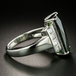 Estate Elongated Green Tourmaline and Diamond Ring