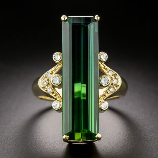 Estate Elongated Tourmaline and Diamond Ring - 3