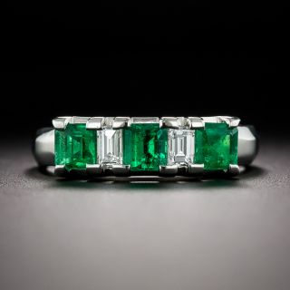Estate Emerald and Diamond Band Ring - 3
