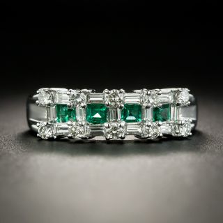 Estate Emerald and Diamond Band Ring - 1