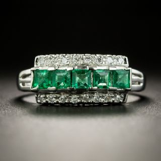 Estate Emerald and  Diamond Band Ring - 1