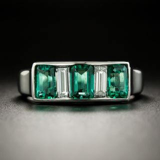 Estate Emerald and Diamond Band Ring - 3