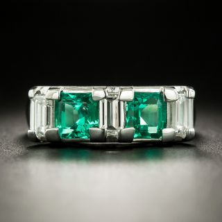 Estate Emerald and Diamond Band Ring - 2