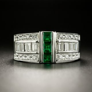 Estate Emerald and Diamond Band Ring - 2