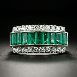Estate Emerald and Diamond Band Ring - 1