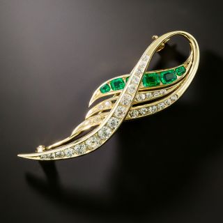 Estate Emerald and Diamond Brooch - 2