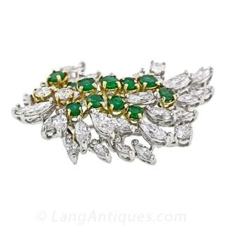 Estate Emerald and Diamond Brooch