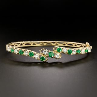 Estate Emerald and Diamond Bypass Bangle Bracelet - 2