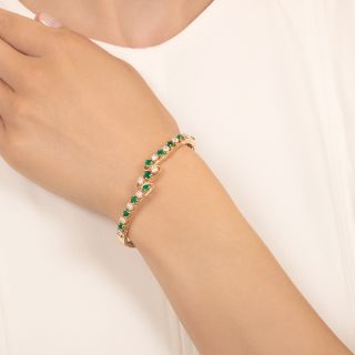 Estate Emerald and Diamond Bypass Bangle Bracelet