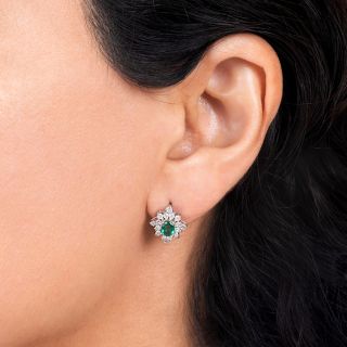 Estate Emerald Platinum Diamond Clusters Earrings