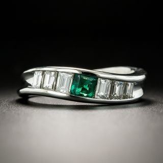 Estate Emerald and Diamond Curved Band Ring - 2