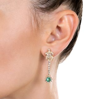 Estate Emerald and Diamond Dangle Earrings