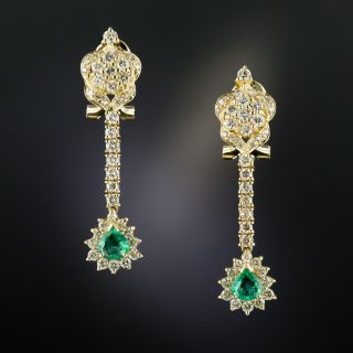 Estate Emerald and Diamond Dangle Earrings - 3