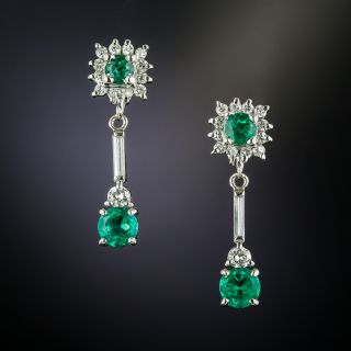 Estate Emerald and Diamond Dangle Earrings - 1