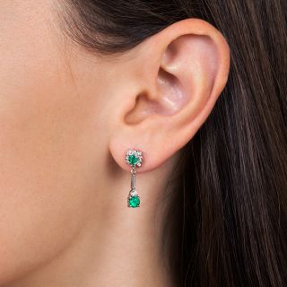 Estate Emerald and Diamond Dangle Earrings
