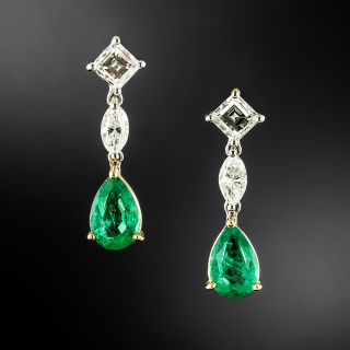 Estate Emerald and Diamond Dangle Earrings - GIA - 4