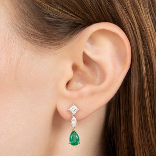 Estate Emerald and Diamond Dangle Earrings - GIA