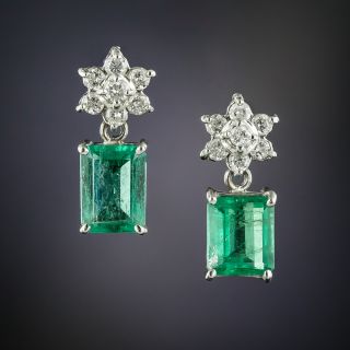 Estate Emerald and Diamond Dangle Earrings