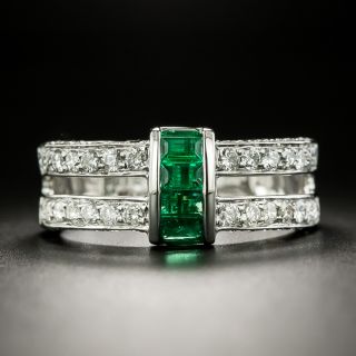 Estate Emerald and Diamond Double Band Ring - 2