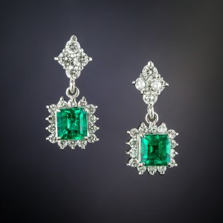Estate Emerald and Diamond Drop Earrings - 1