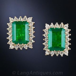 Estate Emerald and Diamond Earrings