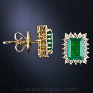 Estate Emerald and Diamond Earrings