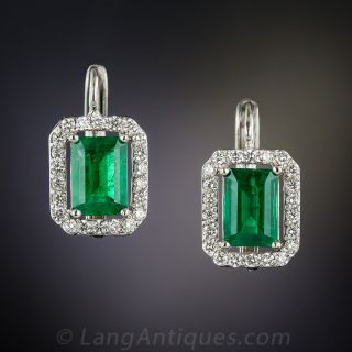 Estate Emerald and Diamond Earrings