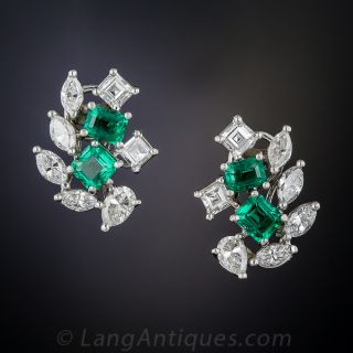 Estate Emerald and Diamond Earrings
