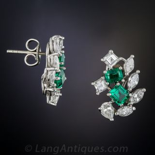 Estate Emerald and Diamond Earrings