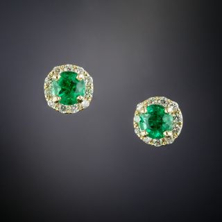 Estate Emerald and Diamond Earrings - 2