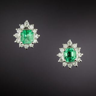 Estate Emerald And Diamond Earrings - 2
