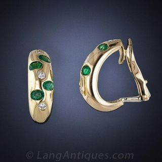 Estate Emerald and Diamond Earrings