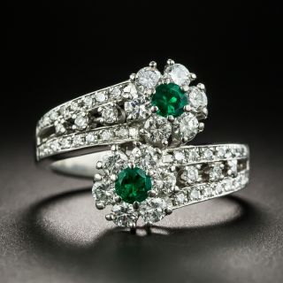 Estate Emerald and Diamond Flower Bypass Ring - 1