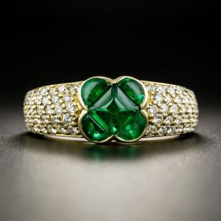 Estate Emerald and Diamond Four-Leaf Clover Ring - 2