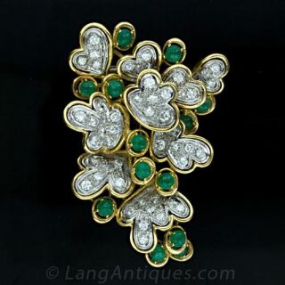 Estate Emerald and Diamond Pin and Earring Suite