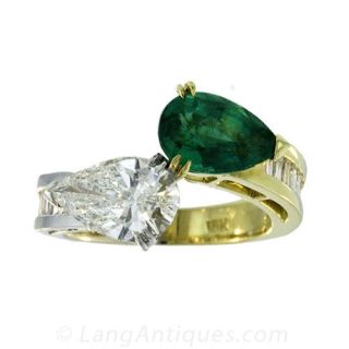 Estate Emerald and Diamond Ring - 1