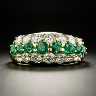 Estate Emerald and Diamond Three Row Band Ring - 2